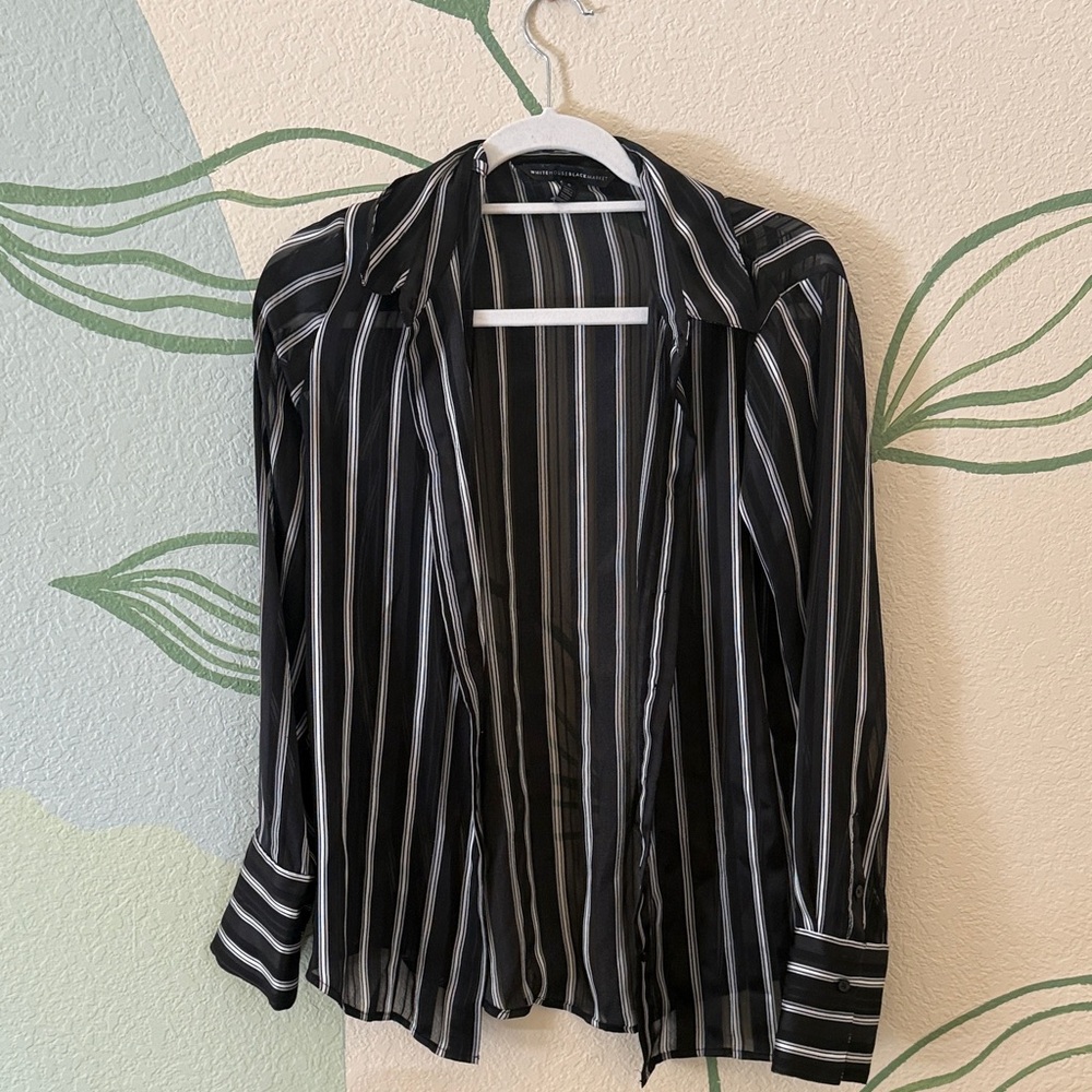 White House Black Market Black and White Striped Button Down Shirt